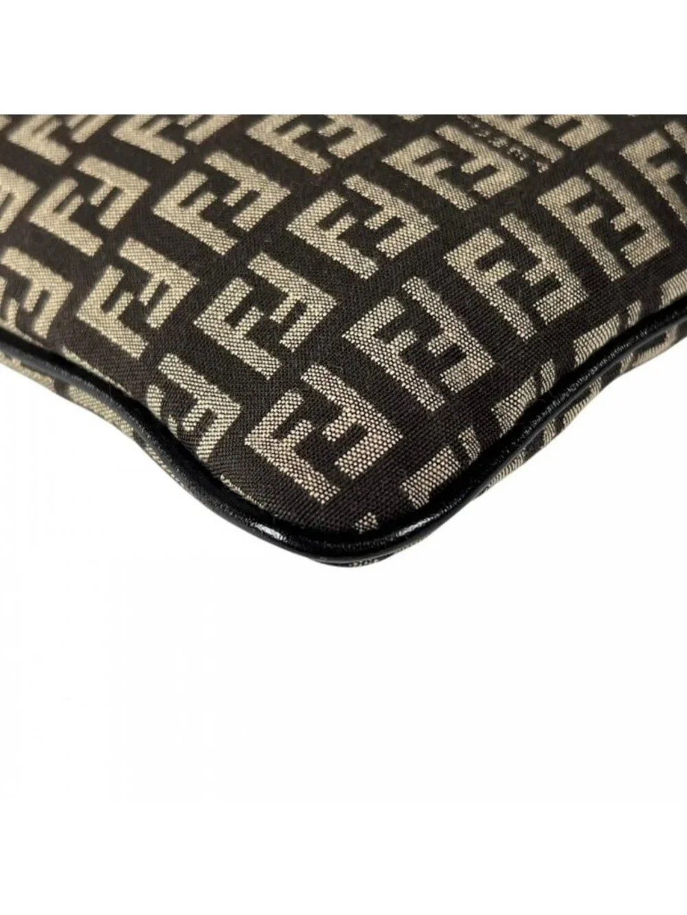 Fendi Shoulder Bag Canvas Leather Brown Silver